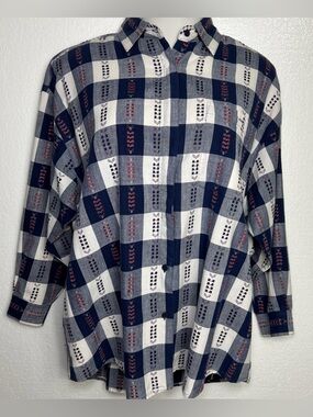 Gitano Plaid Button Down Shirt Blue White Cotton 20W Plus Size cottagecore 90s